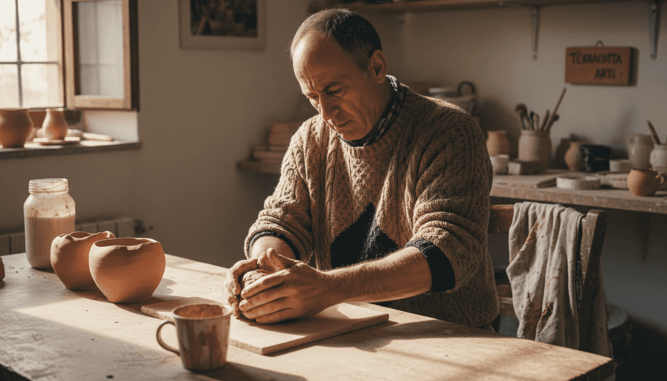 Un uomo che modella l’argilla: un perfetto esempio di come la concentrazione mentale aiuti a dare forma alle proprie idee.