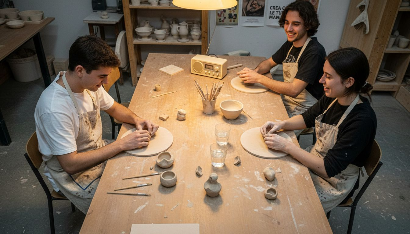 Nel laboratorio, le persone imparano a padroneggiare le tecniche dell’artigianato, mettendo le mani in pasta e scoprendo i segreti della tradizione.