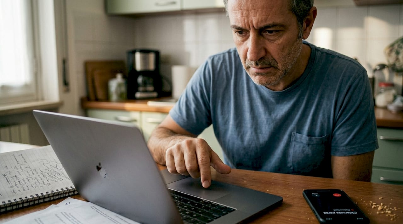 Uomo alle prese con difficoltà nella prenotazione dei corsi