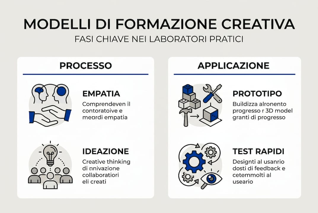 Infografica sulle fasi del design thinking: laboratori pratici per sperimentare
