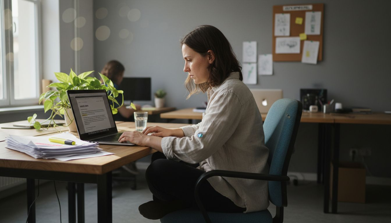 Ein Content-Experte überarbeitet am Schreibtisch die Texte für eine Webseite.