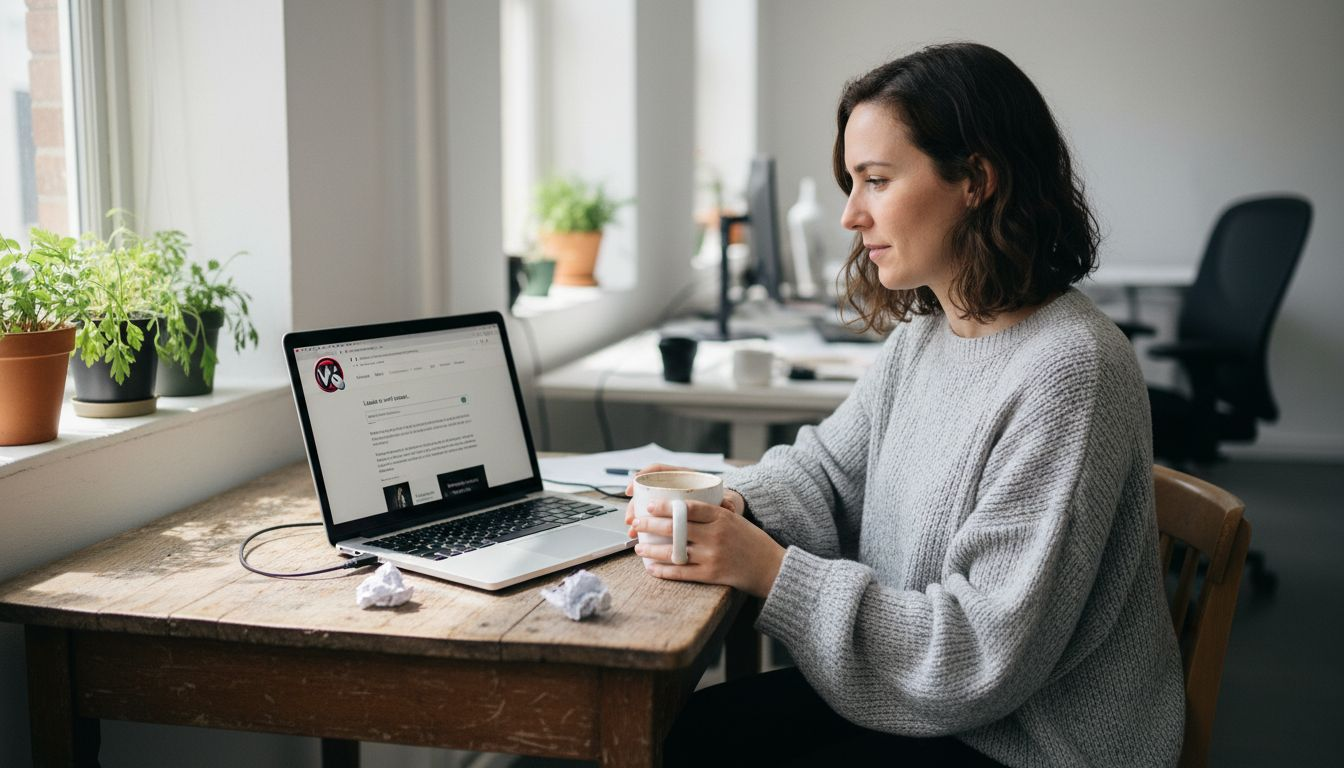 Eine Frau überprüft die Website darauf, ob es Probleme mit der Ladegeschwindigkeit gibt.