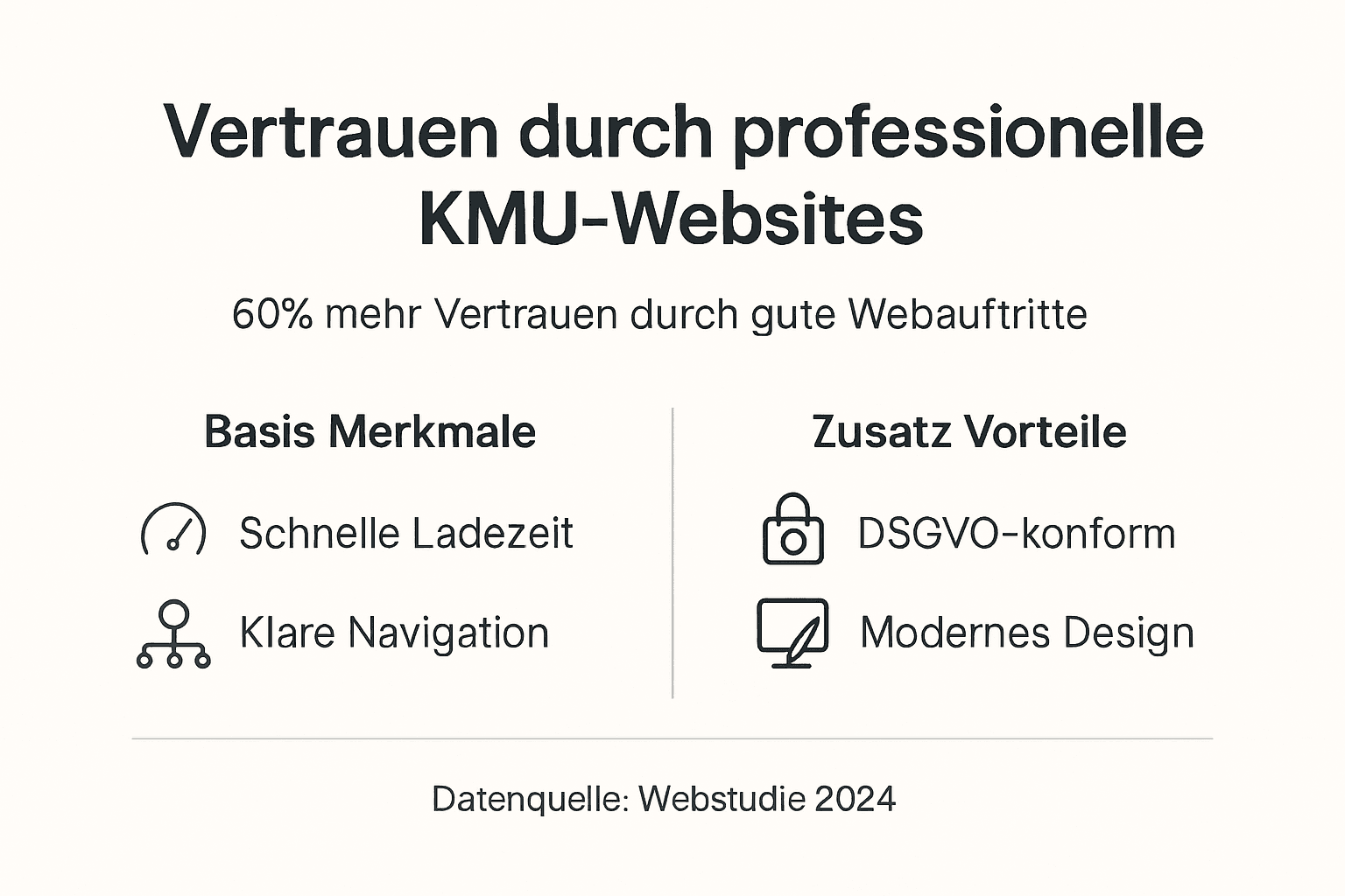 Eine Infografik veranschaulicht, welche Faktoren das Vertrauen in die Websites kleiner und mittlerer Unternehmen stärken.