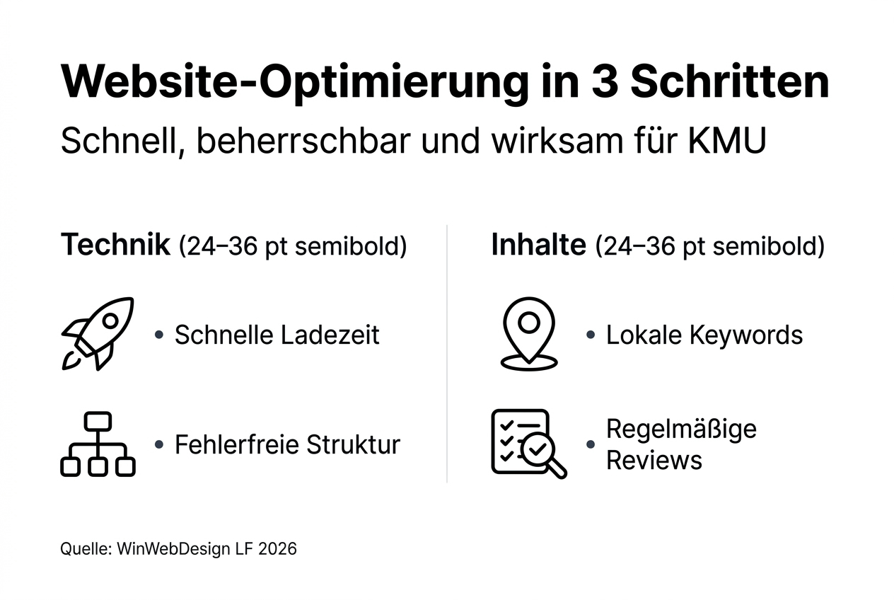 Übersichtsgrafik: Die drei wichtigsten Schritte zur erfolgreichen Website-Optimierung