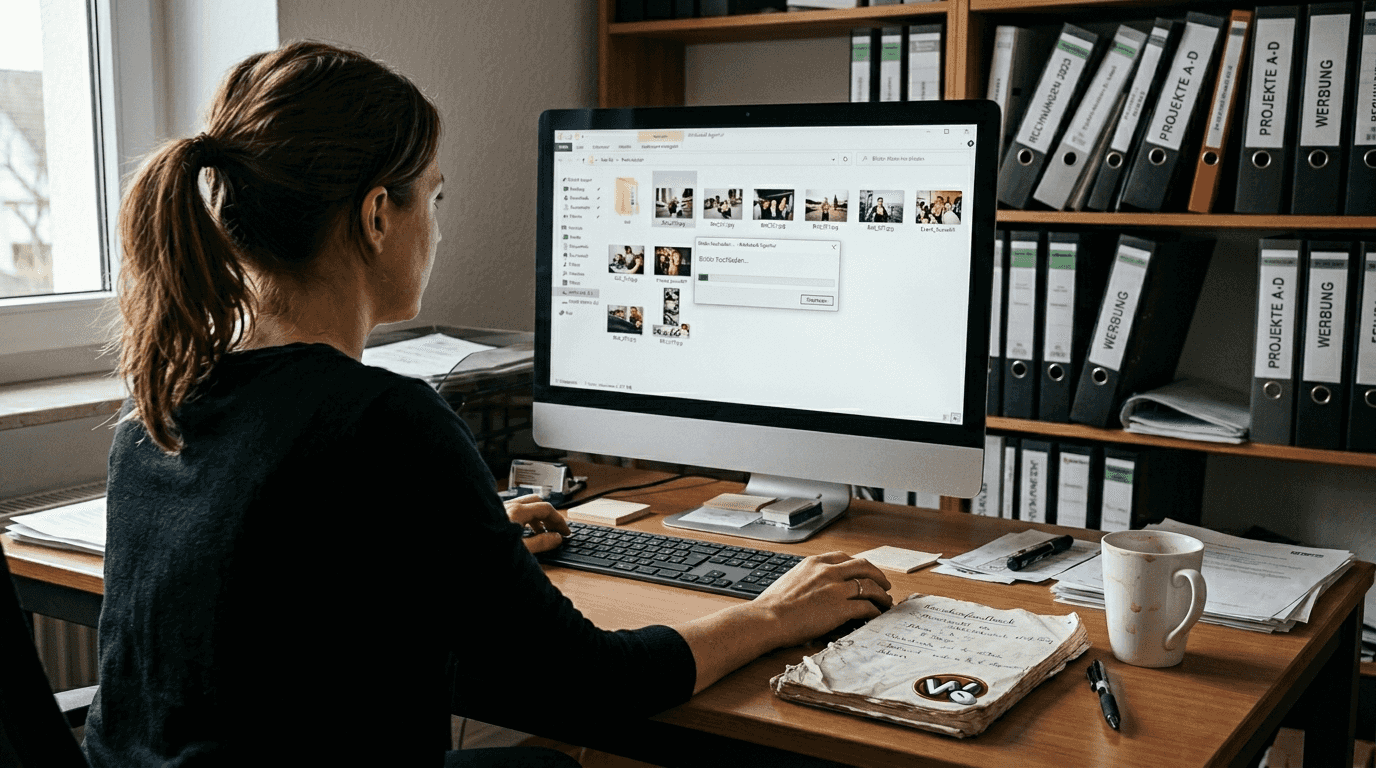 Am Schreibtisch arbeitet jemand daran, die Inhalte der Website aktuell und ansprechend zu halten.