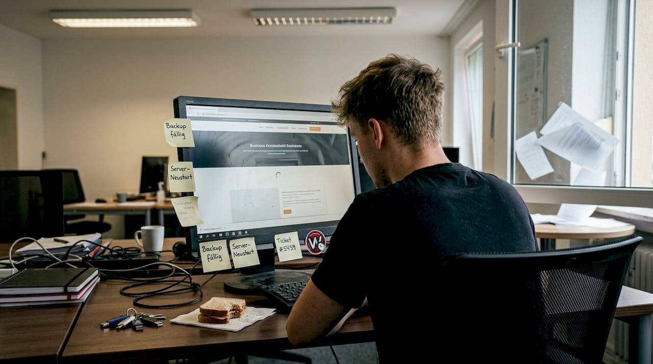 Ein IT-Experte überprüft am Arbeitsplatz die Ladegeschwindigkeit einer Webseite.