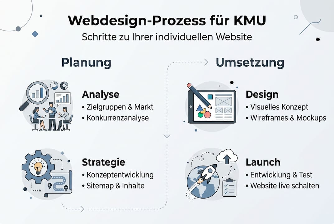 Übersichtsgrafik: So läuft der Webdesign-Prozess für kleine und mittlere Unternehmen ab