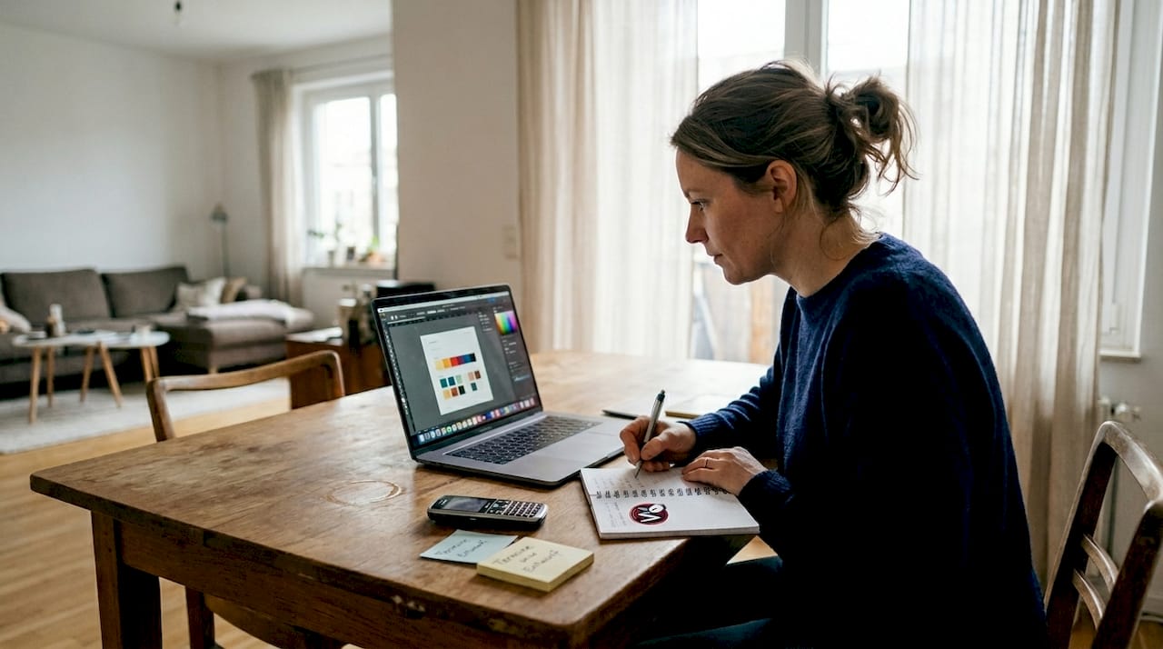 Eine Frau begutachtet verschiedene Farbmuster für ihre Wohnungseinrichtung.