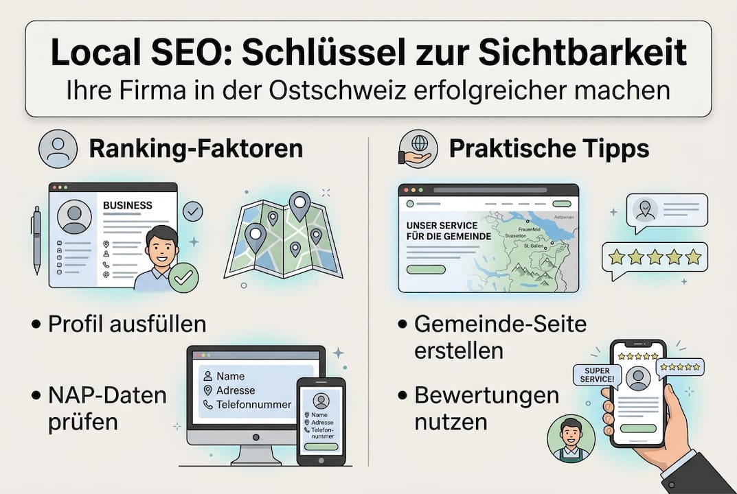 Infografik: Lokale SEO-Performance in der Ostschweiz auf einen Blick