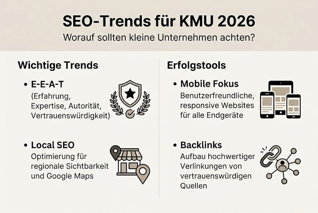 SEO-Trends 2026: So steigern KMU ihre Sichtbarkeit Übersicht: Die wichtigsten SEO-Trends für kleine und mittelständische Unternehmen auf einen Blick