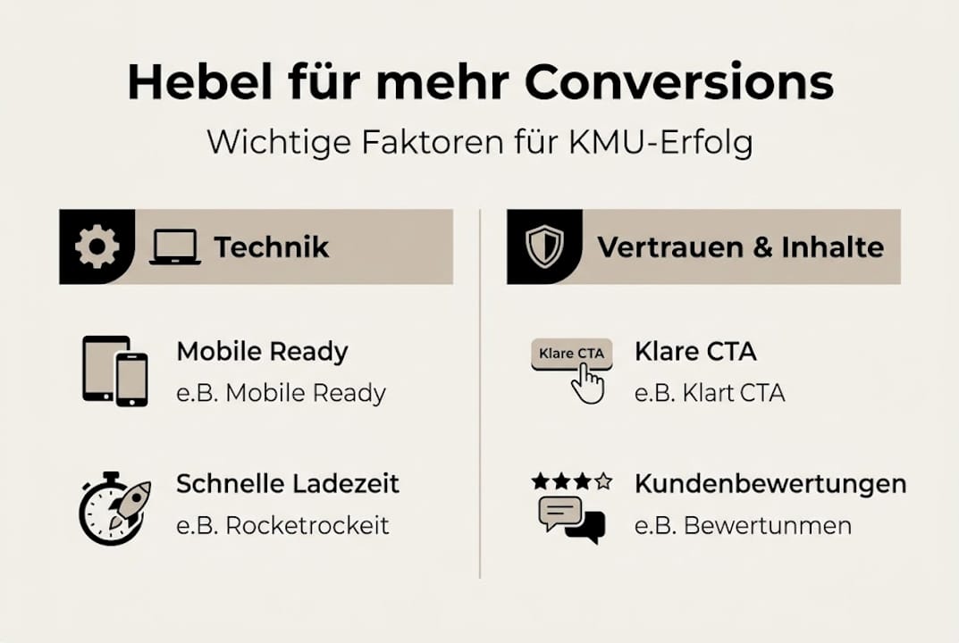 Conversion-Optimierung für KMU: Mehr Abschlüsse erzielen Infografik: Die wichtigsten Stellschrauben zur Conversion-Optimierung für kleine und mittelständische Unternehmen
