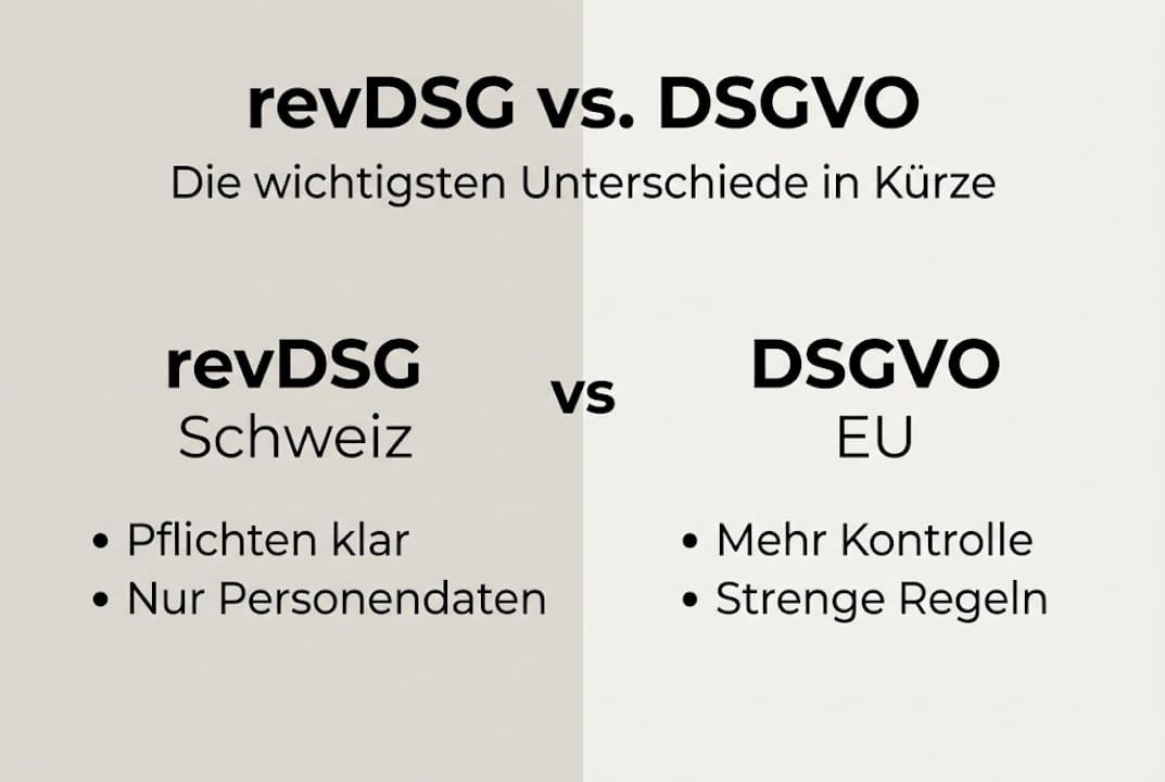 Vergleichende Infografik: revDSG und DSGVO im Überblick