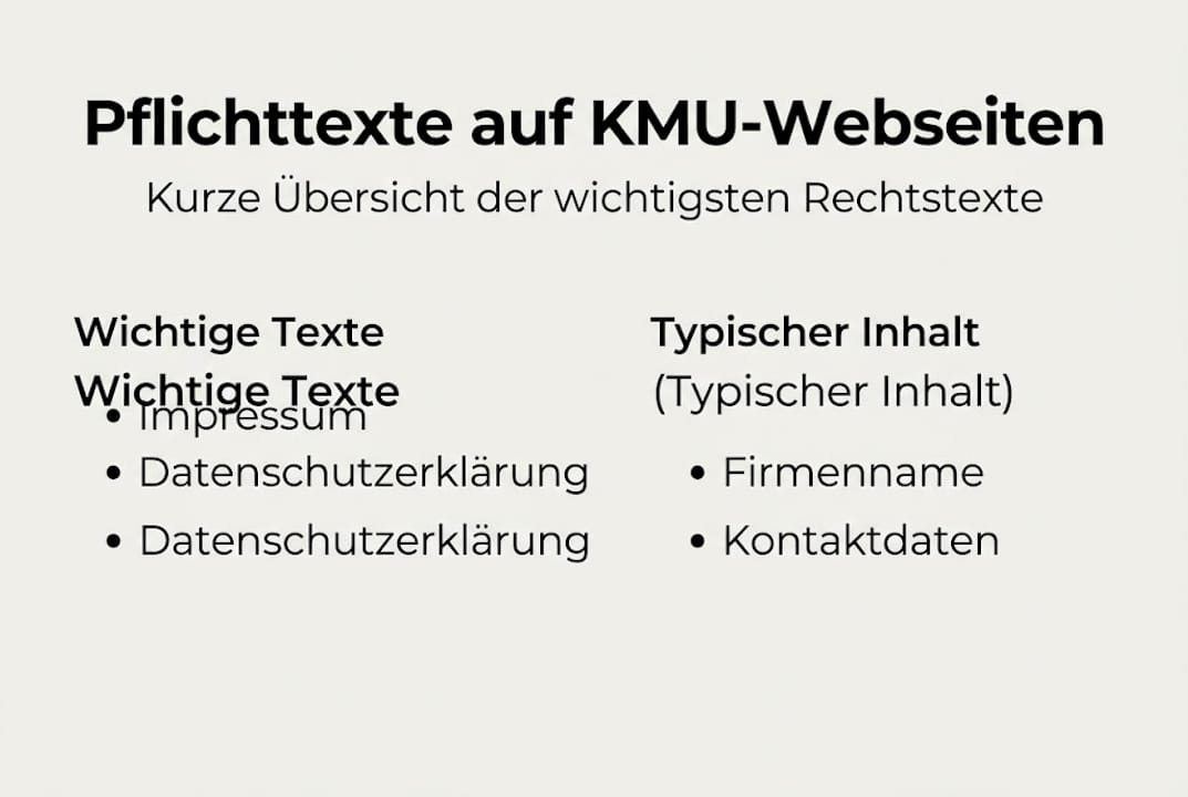 Infografik: Gesetzlich vorgeschriebene Pflichtangaben auf KMU-Websites in der Schweiz