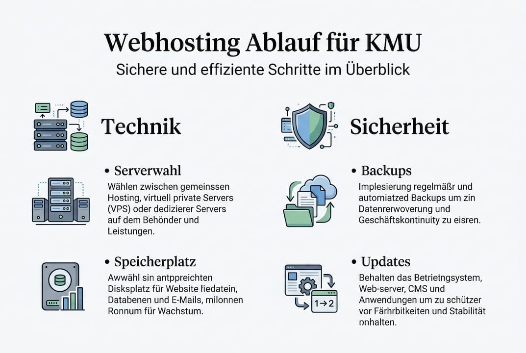 Infografik: So läuft der Webhosting-Prozess ab – Sicherheit im Fokus