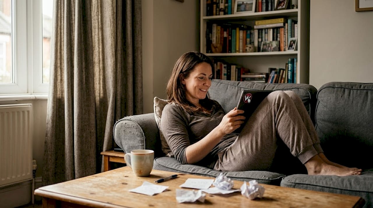 Eine Kundin schaut sich auf ihrem Tablet ein Video an.