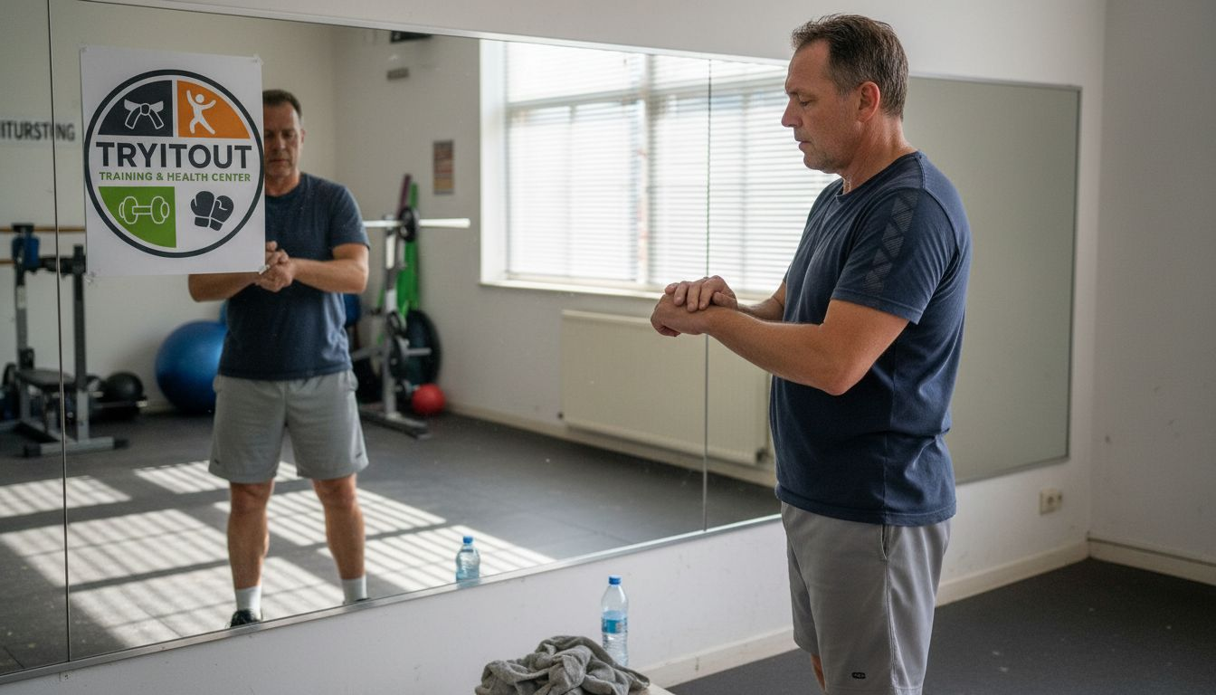 Man controleert zijn hartslag na een intensieve cardiotraining.