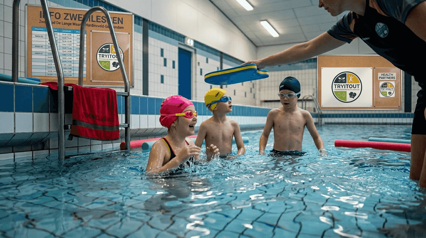 Kinderen die samen zwemles krijgen