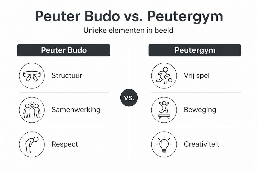 Infographic: de verschillen tussen Peuter Budo en Peutergym op een rijtje