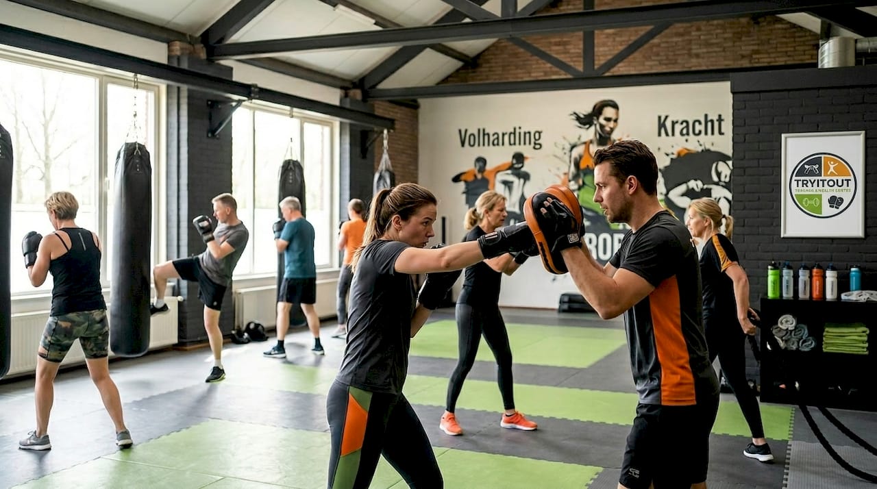 Groepstraining circuit kickboksen met focus op cardio