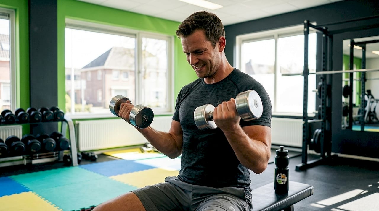 Een man is bezig met krachttraining in de sportschool.