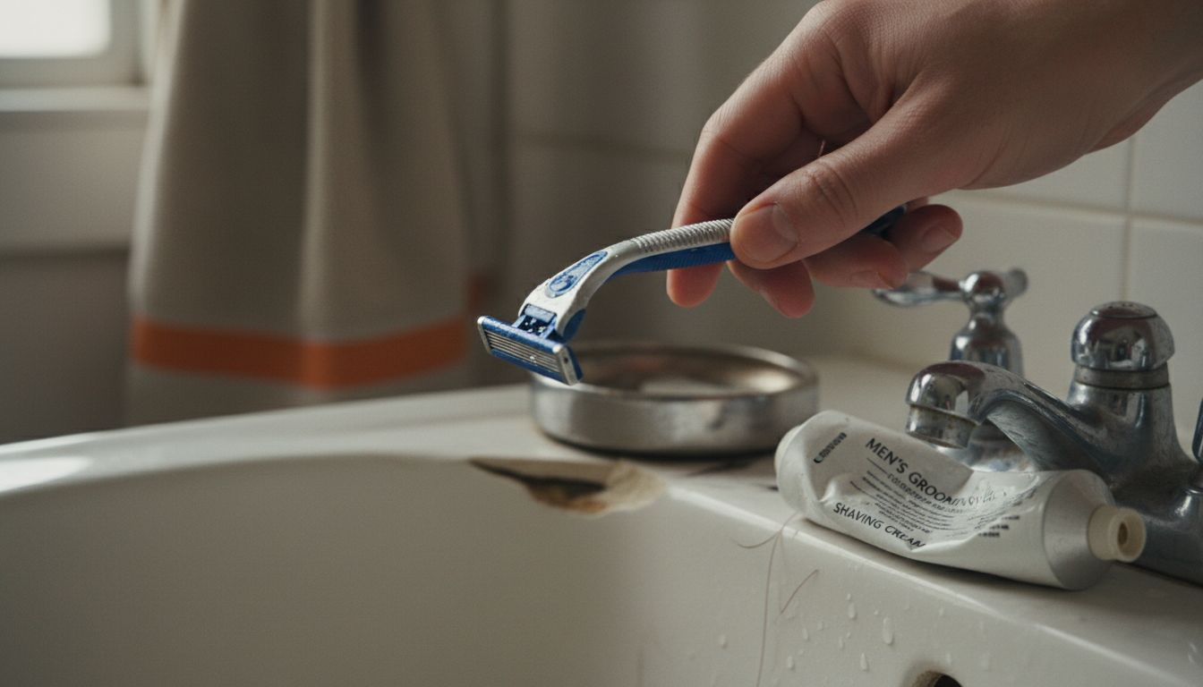 Close-up of pivoting razor head in use