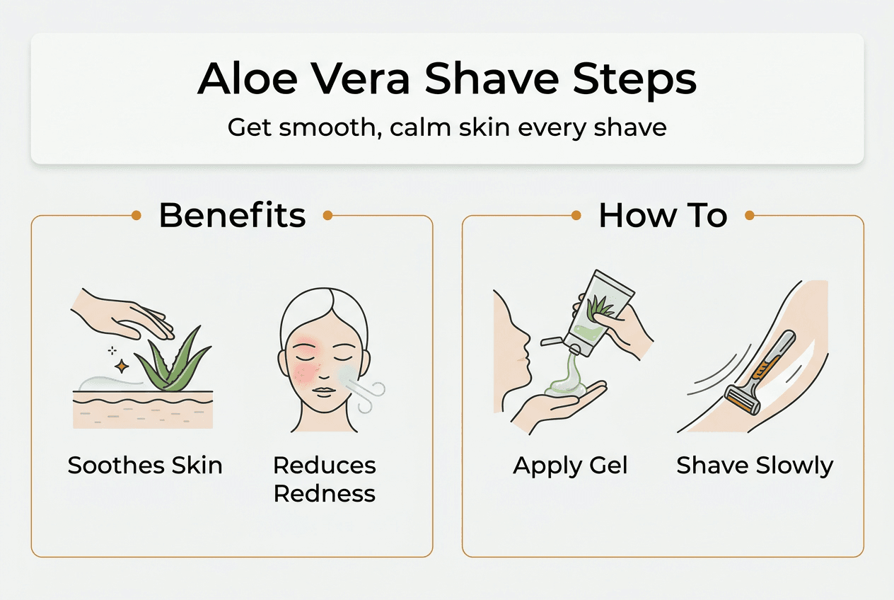 Infographic shaving steps and benefits with aloe vera