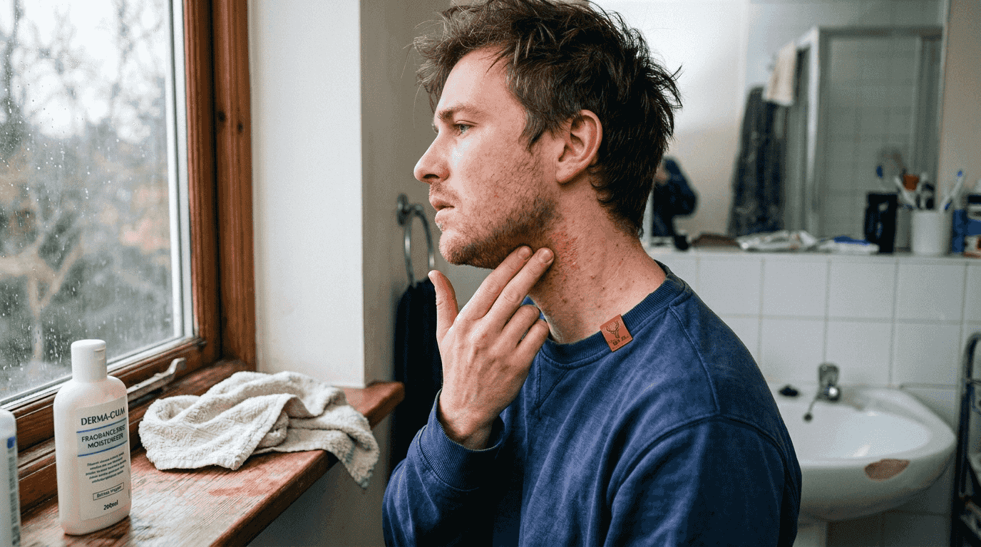 Man with sensitive skin touching razor burn