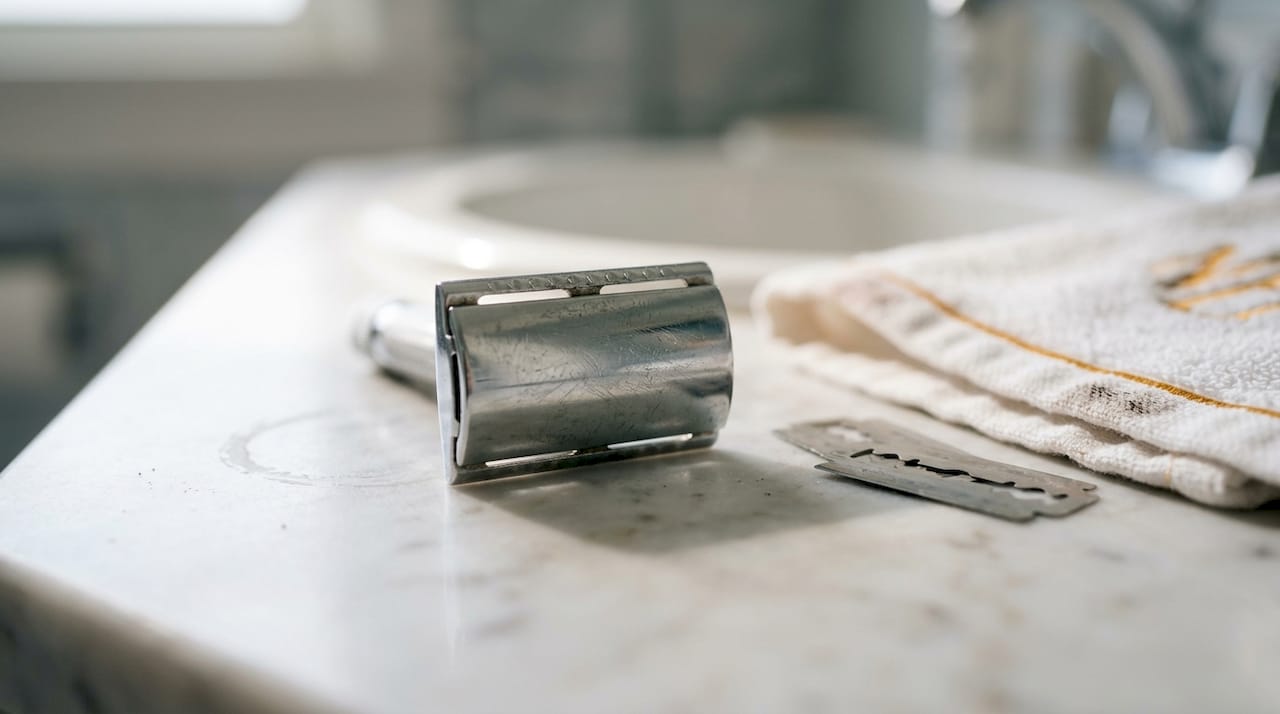 Close-up razor showing blade geometry skin health