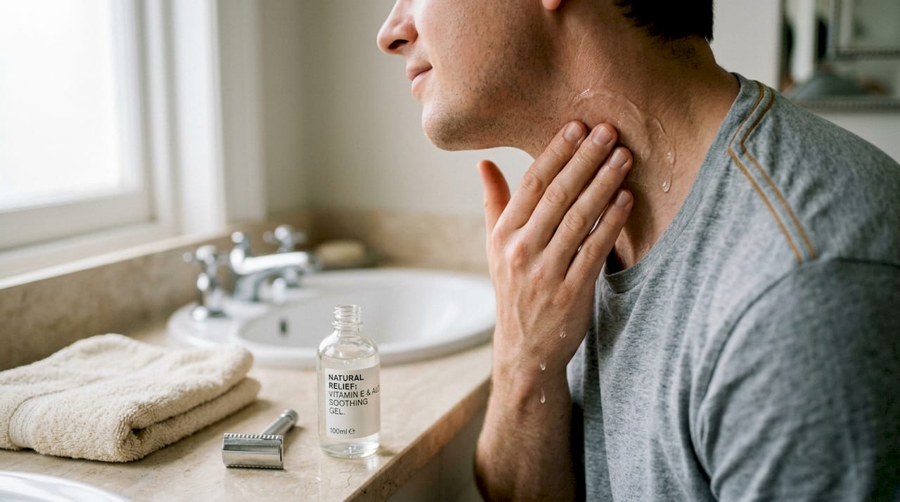 Hands applying soothing gel after shaving