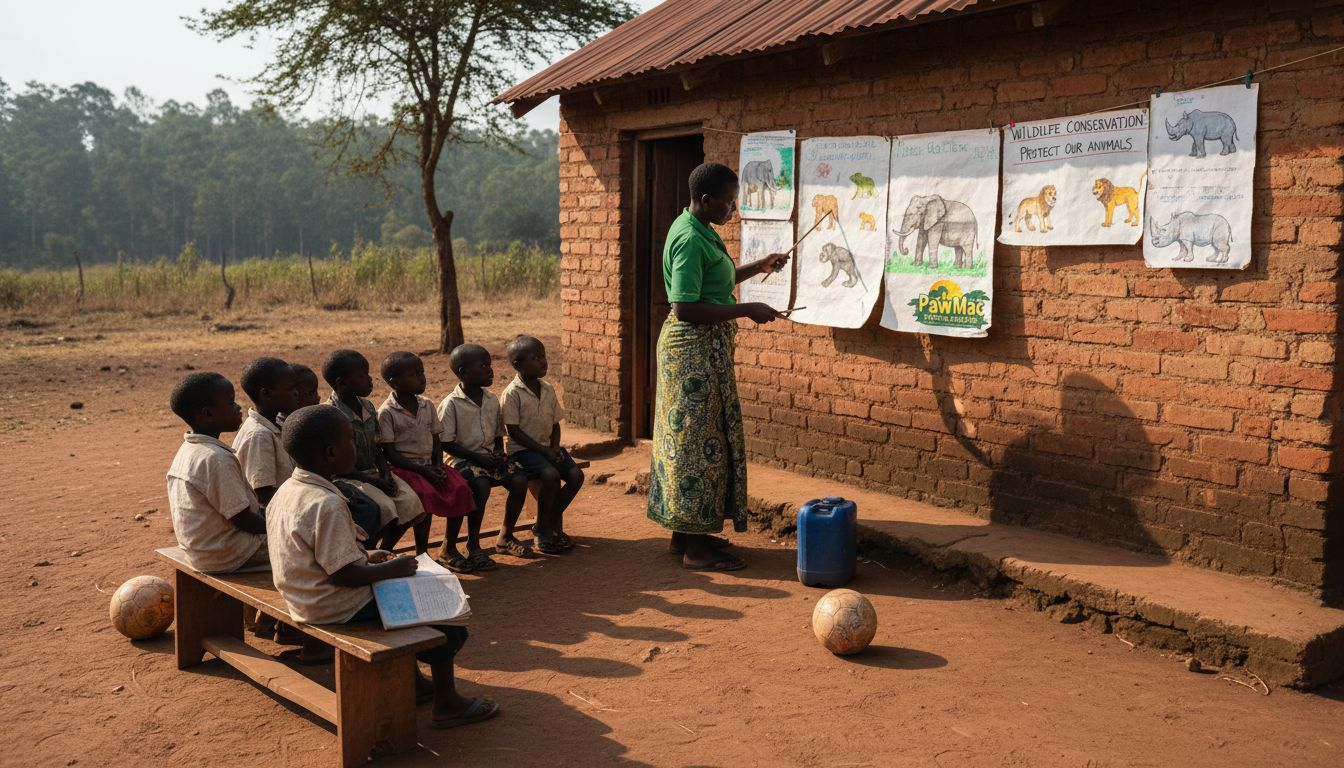 Local teacher and children near Bwindi park school
