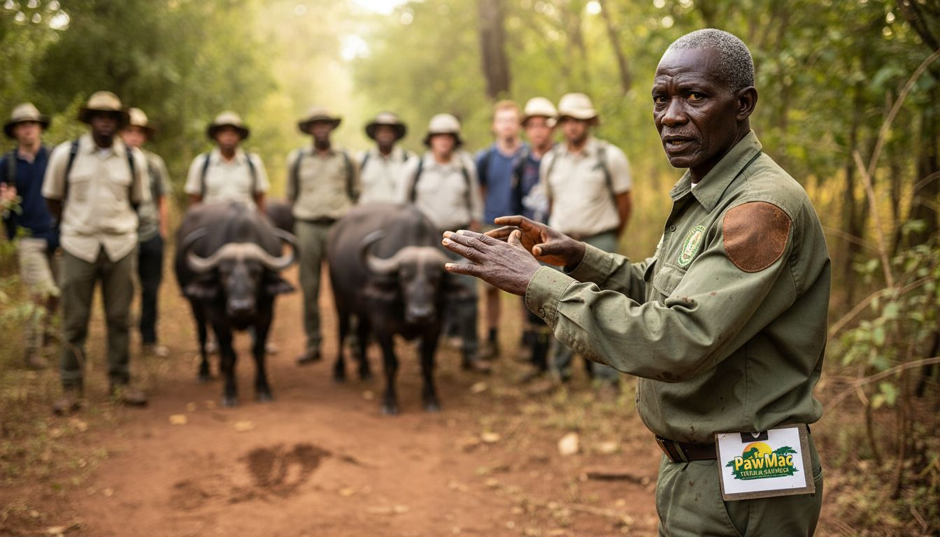 Guide teaching wildlife distance rule in Uganda