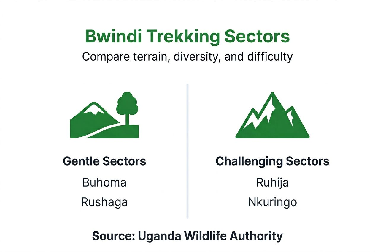 Infographic comparing Bwindi trekking sector types