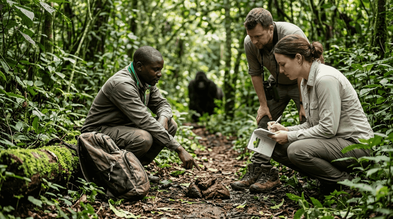 Guide tracks wildlife with group in jungle