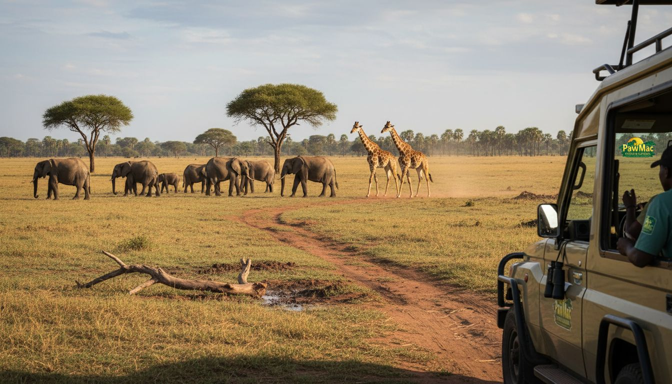 Elephants and giraffes on Murchison savannah