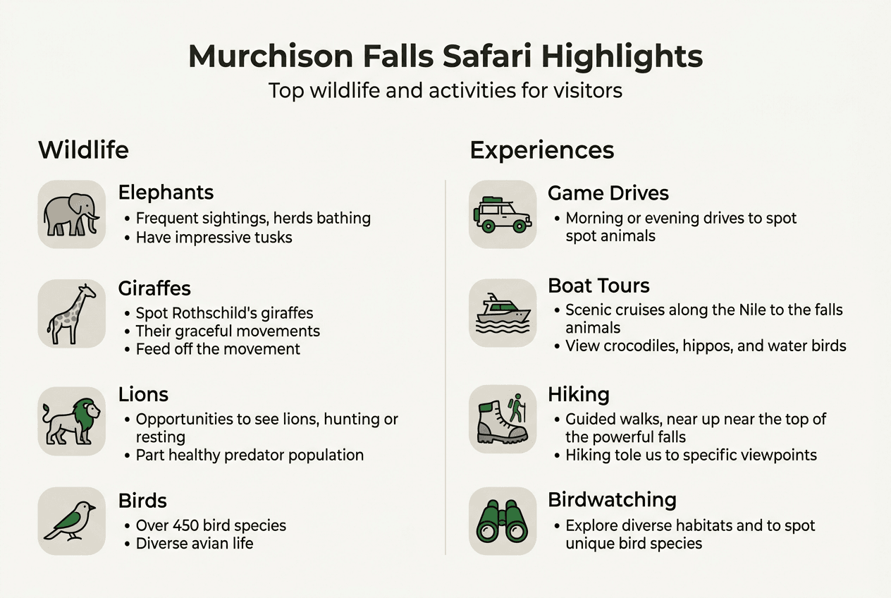 Infographic with Murchison safari animals and activities