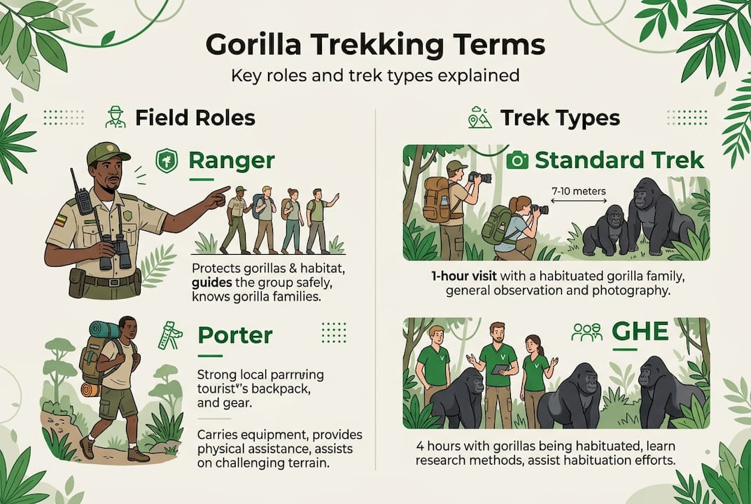 Infographic of gorilla trek terms and roles