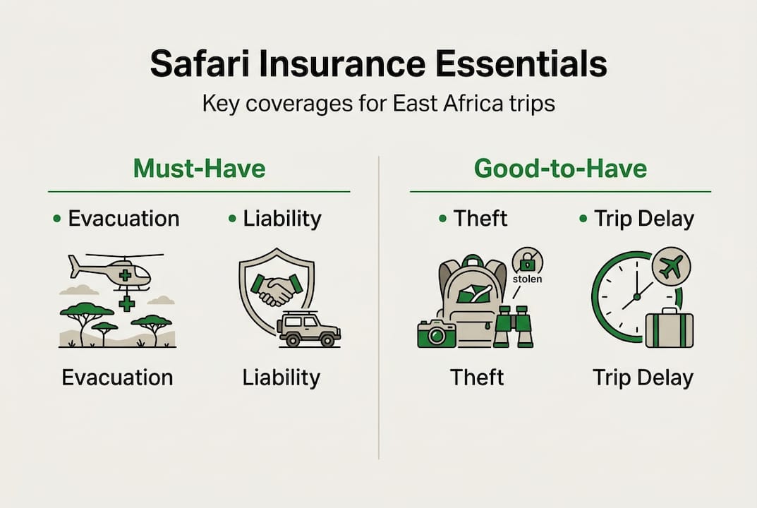 Infographic with essential safari insurance categories