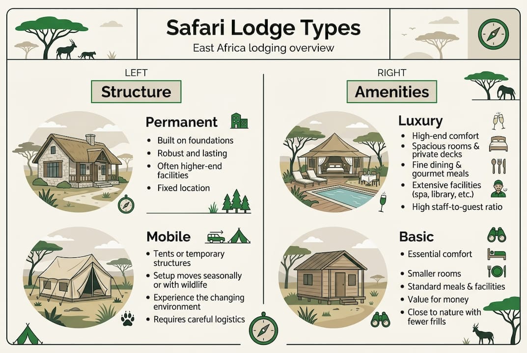 Infographic comparing safari lodge types and amenities