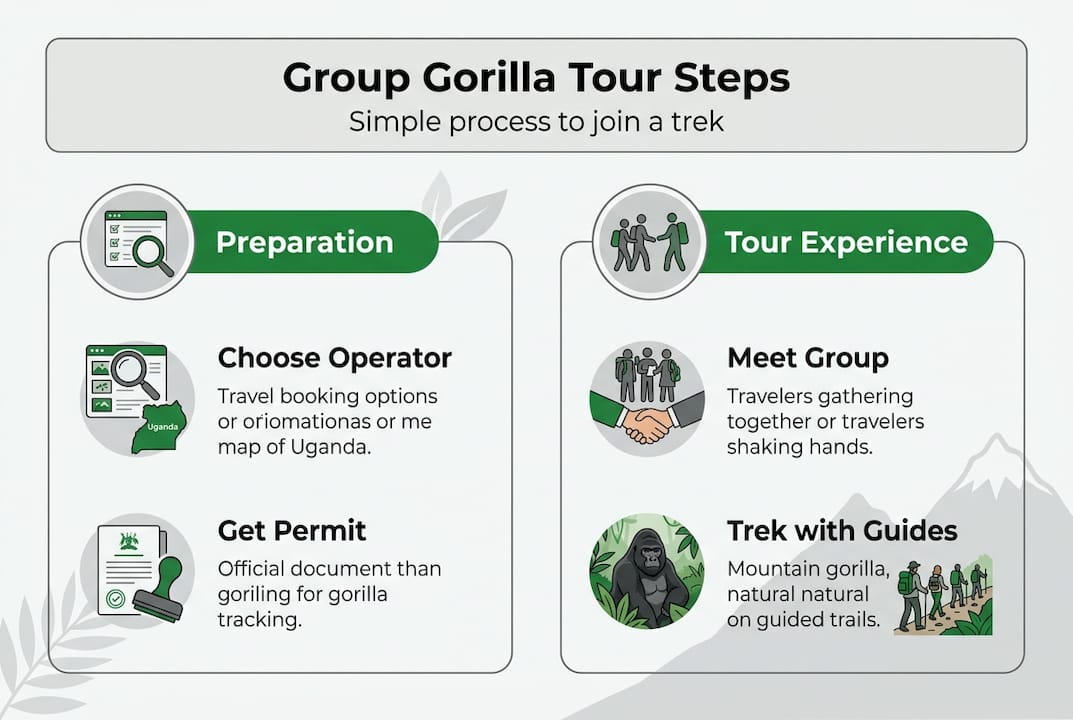 Infographic summary of group gorilla tour process