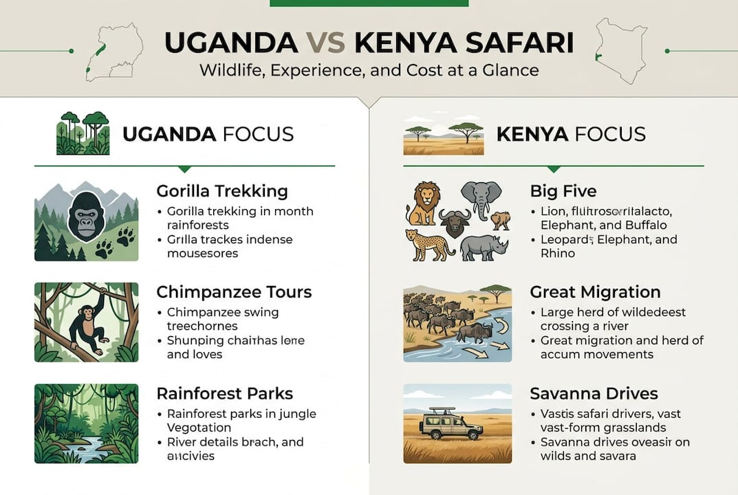 Infographic comparing Uganda and Kenya safari features