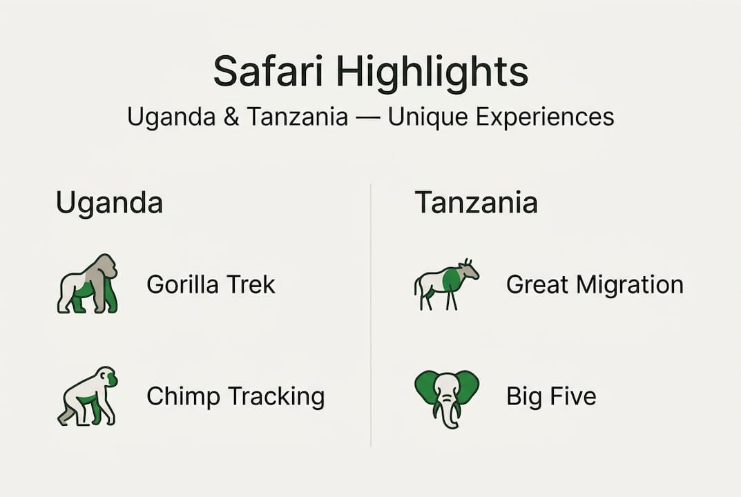 Infographic contrasting Uganda and Tanzania safaris
