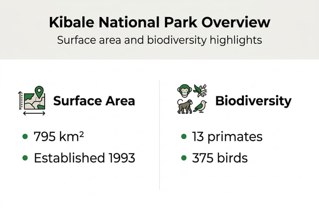 Infographic showing Kibale area and biodiversity stats