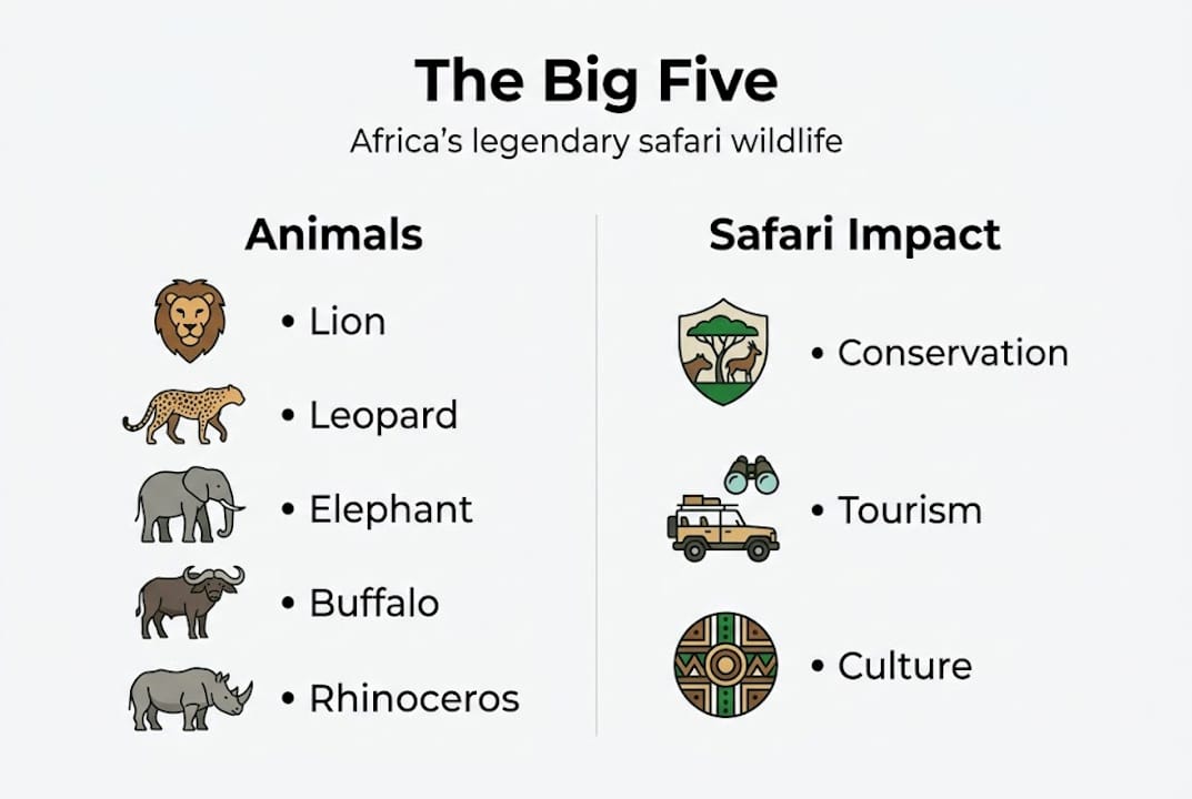 Big Five safari icons overview infographic