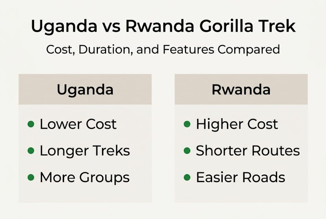 Infographic comparing Uganda and Rwanda gorilla treks