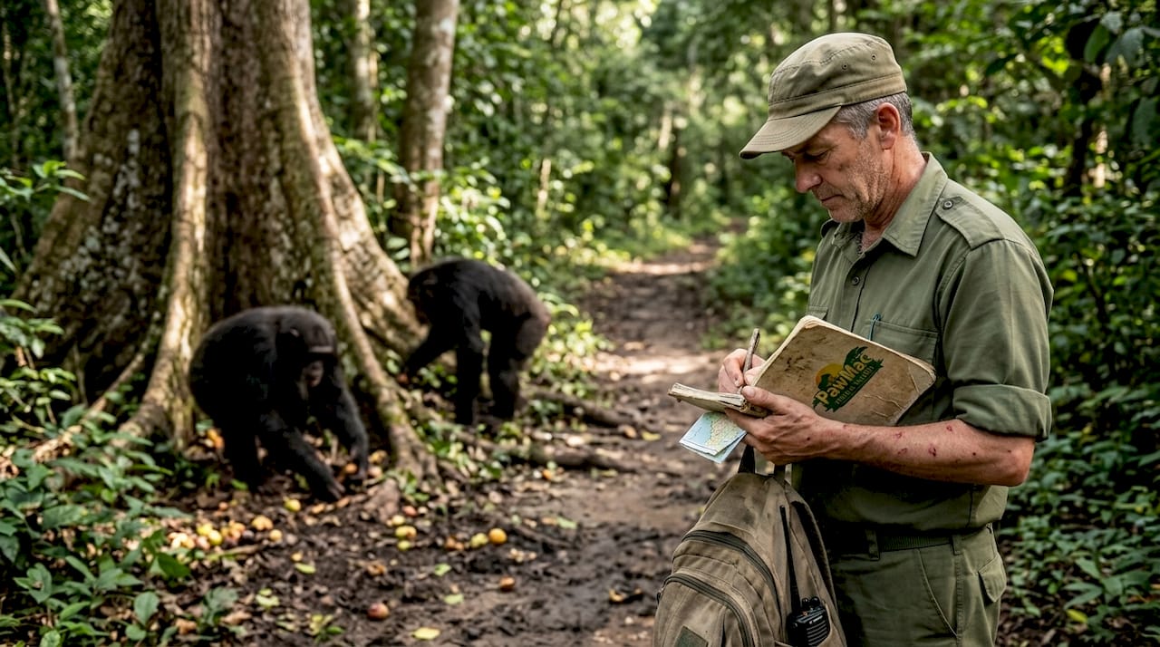 Ranger records chimpanzee sights in Budongo Forest