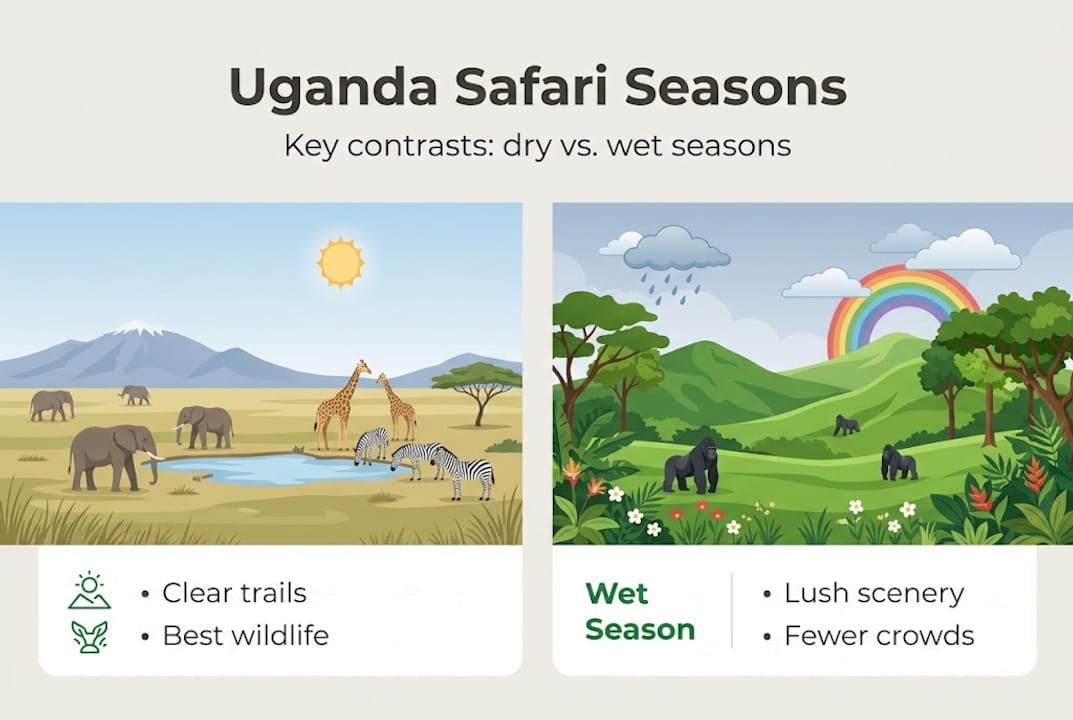 Infographic contrasts Uganda safari dry and wet seasons