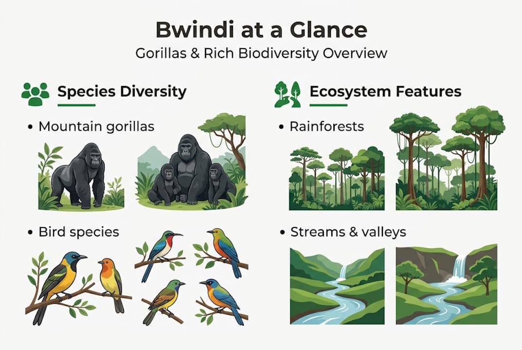 Infographic on Bwindi biodiversity and key features