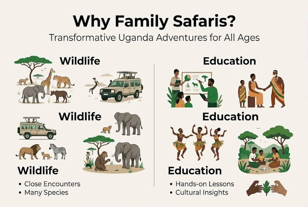 Infographic on family safari benefits and highlights