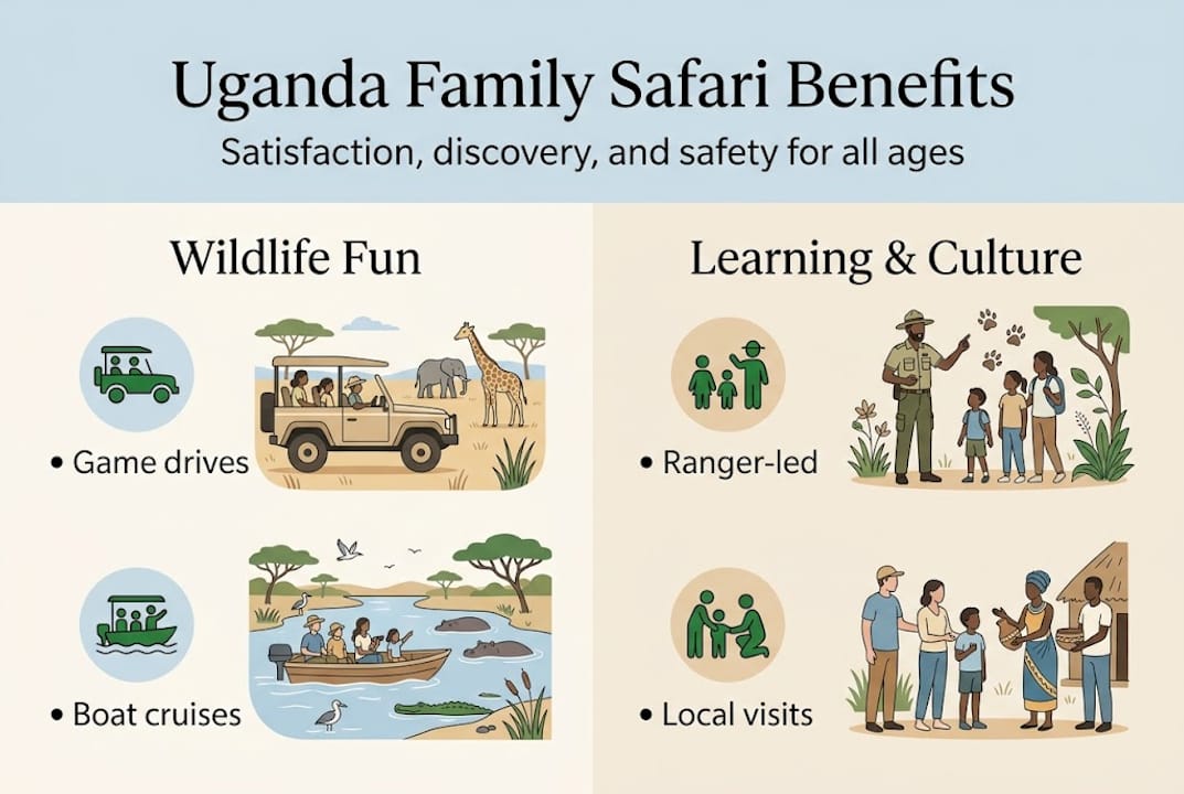 Infographic on Uganda family safari benefits