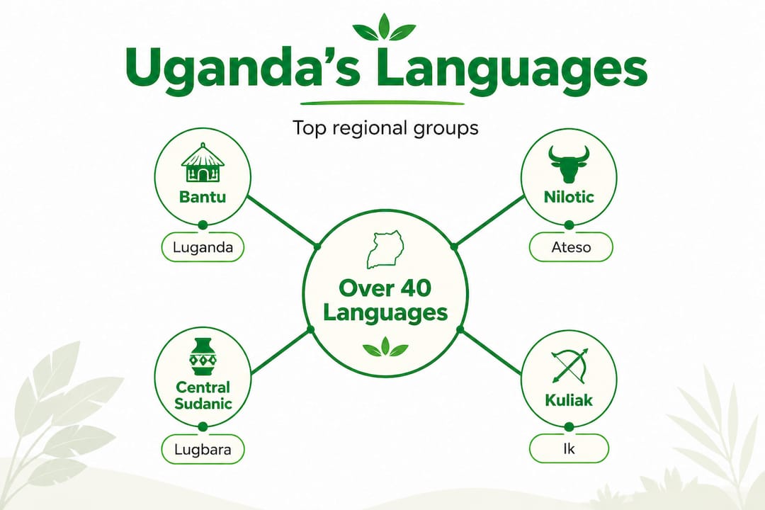 Hierarchy infographic of Uganda’s top language families